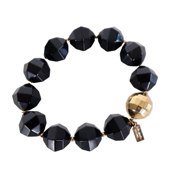 Kate Spade Women's Black Gold Beaded Bracelet Plastic Beads Stackable Stretch - Picture 2 of 5